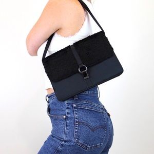 SOLD🖤 Vintage 90s Black Faux Fur Shoulder Bag